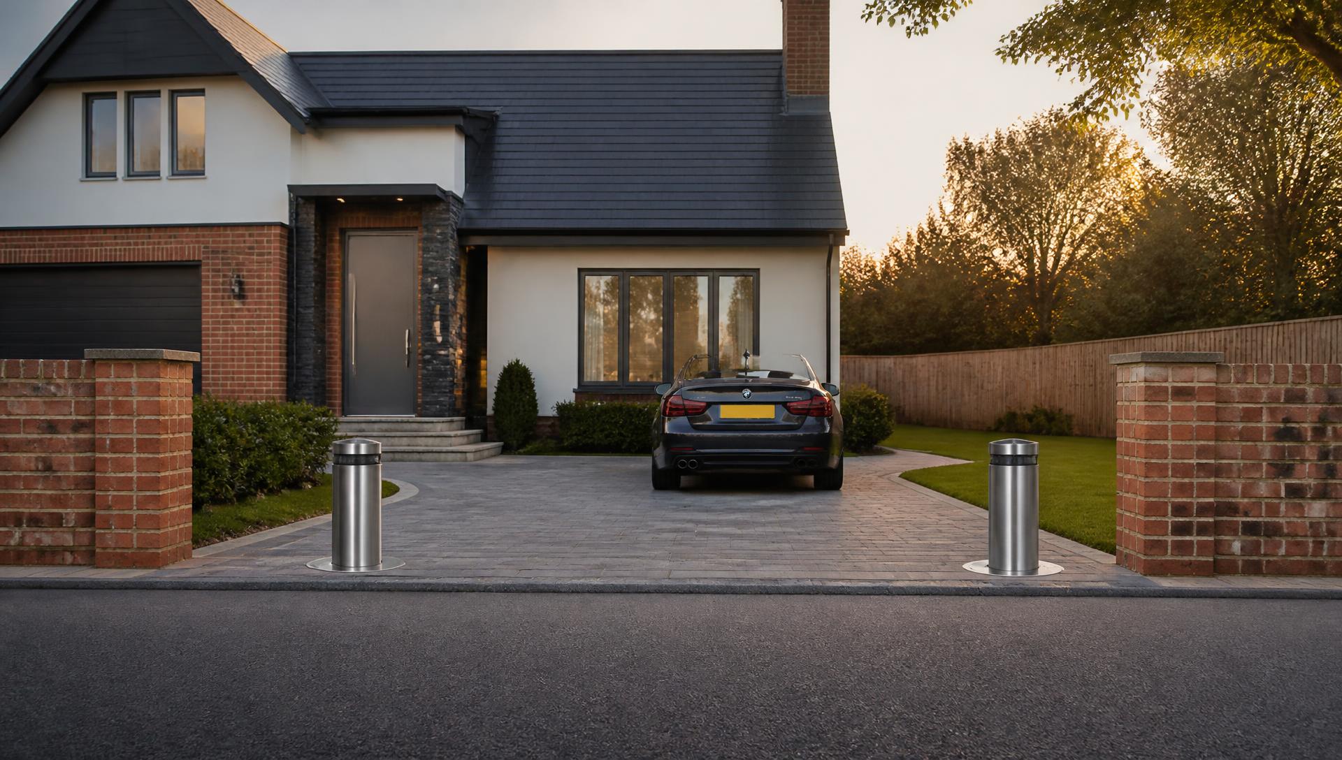 Telescopic driveway bollard on a UK driveway